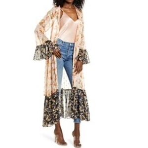 NWT! Code X Mode Peach And Black Floral Kimono Duster Jacket Size XL